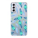 PrintiFy Samsung Galaxy S21 Plus ile Uyumlu 1mm Slim Fit Nazar Boncuğu 3 Baskılı Şeffaf Kılıf
