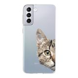 PrintiFy Samsung Galaxy S21 Plus ile Uyumlu Kapak Catface Tasarımlı 1mm Fit Şeffaf Silikon Kılıf
