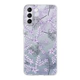 PrintiFy Samsung Galaxy S21 Plus ile Uyumlu Kapak Floral Lila Tasarımlı 1mm Fit Şeffaf Silikon Kılıf