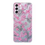 PrintiFy Samsung Galaxy S21 Plus ile Uyumlu Kapak Floral Pembe Tasarımlı 1mm Fit Şeffaf Silikon Kılıf