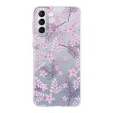 PrintiFy Samsung Galaxy S21 Plus ile Uyumlu Kapak Floral Pudra Tasarımlı 1mm Fit Şeffaf Silikon Kılıf
