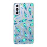 PrintiFy Samsung Galaxy S21 Plus ile Uyumlu Nazar Boncuğu 3 Kamera Korumalı Şeffaf Silikon Kılıf