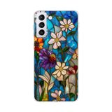 PrintiFy Samsung Galaxy S21 Plus ile Uyumlu Vitray Mavi Bahar Tasarımlı Şeffaf Silikon Kılıf