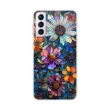 PrintiFy Samsung Galaxy S21 Plus ile Uyumlu Vitray Mücevher Flora Tasarımlı Şeffaf Silikon Kılıf