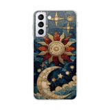 PrintiFy Samsung Galaxy S21 Plus ile Uyumlu Vitray Sol ve Luna Tasarımlı Şeffaf Silikon Kılıf