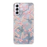 PrintiFy Samsung Galaxy S21 Plus Kamera Korumalı Kapak Floral Kırmızı Tasarımlı Şeffaf Kılıf