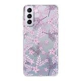PrintiFy Samsung Galaxy S21 Plus Kamera Korumalı Kapak Floral Pudra Tasarımlı Şeffaf Kılıf