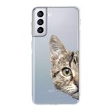 PrintiFy Samsung Galaxy S21 Plus Uyumlu Kamera Korumalı Kapak Catface Tasarımlı Şeffaf Silikon Kılıf