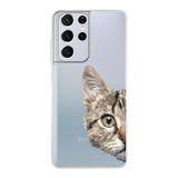PrintiFy Samsung Galaxy S21 Ultra ile Uyumlu Kapak Catface Tasarımlı 1mm Fit Şeffaf Silikon Kılıf