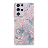 PrintiFy Samsung Galaxy S21 Ultra ile Uyumlu Kapak Floral Kırmızı Tasarımlı 1mm Fit Şeffaf Silikon Kılıf