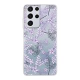 PrintiFy Samsung Galaxy S21 Ultra ile Uyumlu Kapak Floral Lila Tasarımlı 1mm Fit Şeffaf Silikon Kılıf