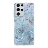 PrintiFy Samsung Galaxy S21 Ultra ile Uyumlu Kapak Floral Mavi Tasarımlı 1mm Fit Şeffaf Silikon Kılıf
