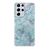 PrintiFy Samsung Galaxy S21 Ultra ile Uyumlu Kapak Floral Su Yeşili Tasarımlı 1mm Fit Şeffaf Silikon Kılıf