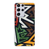 PrintiFy Samsung Galaxy S21 Ultra ile Uyumlu Kapak Soyut Grafiti Tasarımlı 1mm Fit Şeffaf Silikon Kılıf