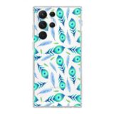 PrintiFy Samsung Galaxy S21 Ultra ile Uyumlu Nazar Boncuğu 3 Kamera Korumalı Şeffaf Silikon Kılıf