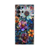PrintiFy Samsung Galaxy S21 Ultra ile Uyumlu Vitray Mücevher Flora Tasarımlı Şeffaf Silikon Kılıf