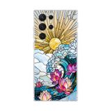PrintiFy Samsung Galaxy S21 Ultra ile Uyumlu Vitray Okyanus Sabahı Tasarımlı Şeffaf Silikon Kılıf