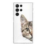 PrintiFy Samsung Galaxy S22 Ultra ile Uyumlu Kapak Catface Tasarımlı 1mm Fit Şeffaf Silikon Kılıf