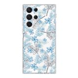 PrintiFy Samsung Galaxy S22 Ultra ile Uyumlu Kapak Floral Mavi Tasarımlı 1mm Fit Şeffaf Silikon Kılıf
