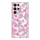 PrintiFy Samsung Galaxy S22 Ultra ile Uyumlu Kapak Floral Pembe Tasarımlı 1mm Fit Şeffaf Silikon Kılıf