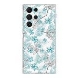 PrintiFy Samsung Galaxy S22 Ultra ile Uyumlu Kapak Floral Su Yeşili Tasarımlı 1mm Fit Şeffaf Silikon Kılıf