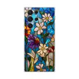 PrintiFy Samsung Galaxy S22 Ultra ile Uyumlu Vitray Mavi Bahar Tasarımlı Şeffaf Silikon Kılıf