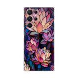 PrintiFy Samsung Galaxy S22 Ultra ile Uyumlu Vitray Sessiz Lotus Tasarımlı Şeffaf Silikon Kılıf