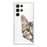 PrintiFy Samsung Galaxy S22 Ultra Uyumlu Kamera Korumalı Kapak Catface Tasarımlı Şeffaf Silikon Kılıf