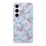 PrintiFy Samsung Galaxy S23 Plus ile Uyumlu Kapak Floral Mavi Tasarımlı 1mm Fit Şeffaf Silikon Kılıf