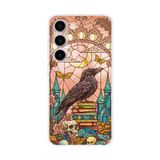 PrintiFy Samsung Galaxy S23 Plus ile Uyumlu Vitray Bilge Kuzgun Tasarımlı Şeffaf Silikon Kılıf