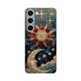 PrintiFy Samsung Galaxy S23 Plus ile Uyumlu Vitray Sol ve Luna Tasarımlı Şeffaf Silikon Kılıf