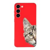 PrintiFy Samsung Galaxy S23 Plus Uyumlu Lansman Kılıf Catface Tasarımlı İçi Kadife Kapak kirmizi
