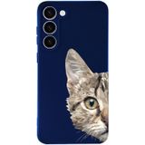 PrintiFy Samsung Galaxy S23 Plus Uyumlu Lansman Kılıf Catface Tasarımlı İçi Kadife Kapak koyu-mavi