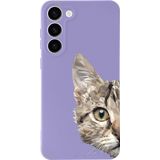PrintiFy Samsung Galaxy S23 Plus Uyumlu Lansman Kılıf Catface Tasarımlı İçi Kadife Kapak lila