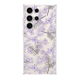 PrintiFy Samsung Galaxy S23 Ultra ile Uyumlu Kapak Floral Lila Tasarımlı 1mm Fit Şeffaf Silikon Kılıf