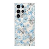 PrintiFy Samsung Galaxy S23 Ultra ile Uyumlu Kapak Floral Mavi Tasarımlı 1mm Fit Şeffaf Silikon Kılıf