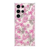 PrintiFy Samsung Galaxy S23 Ultra ile Uyumlu Kapak Floral Pembe Tasarımlı 1mm Fit Şeffaf Silikon Kılıf