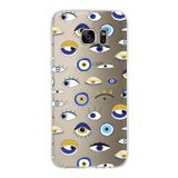 PrintiFy Samsung Galaxy S7 Edge ile Uyumlu 1mm Slim Fit Nazar Boncuğu 2 Baskılı Şeffaf Kılıf