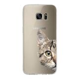 PrintiFy Samsung Galaxy S7 Edge ile Uyumlu Kapak Catface Tasarımlı 1mm Fit Şeffaf Silikon Kılıf