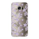 PrintiFy Samsung Galaxy S7 Edge ile Uyumlu Kapak Floral Lila Tasarımlı 1mm Fit Şeffaf Silikon Kılıf
