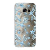 PrintiFy Samsung Galaxy S7 Edge ile Uyumlu Kapak Floral Mavi Tasarımlı 1mm Fit Şeffaf Silikon Kılıf