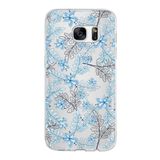 PrintiFy Samsung Galaxy S7 ile Uyumlu Kapak Floral Mavi Tasarımlı 1mm Fit Şeffaf Silikon Kılıf