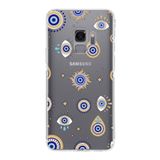 PrintiFy Samsung Galaxy S9 ile Uyumlu Nazar Boncuğu 5 Kamera Korumalı Şeffaf Silikon Kılıf