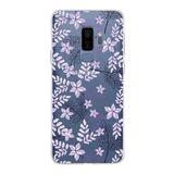PrintiFy Samsung Galaxy S9 Plus ile Uyumlu Kapak Floral Lila Tasarımlı 1mm Fit Şeffaf Silikon Kılıf