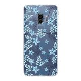 PrintiFy Samsung Galaxy S9 Plus Kamera Korumalı Kapak Floral Mavi Tasarımlı Şeffaf Kılıf