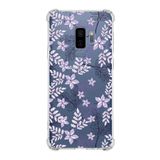 Printify Samsung Galaxy S9 Plus Köşe Korumalı Antişok Kapak Floral Lila Tasarımlı Şeffaf Kılıf