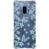 Printify Samsung Galaxy S9 Plus Köşe Korumalı Antişok Kapak Floral Mavi Tasarımlı Şeffaf Kılıf
