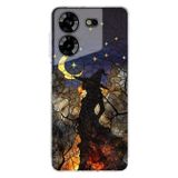 PrintiFy Tecno Pova 5 ile Uyumlu Vitray Cadı Saati Tasarımlı Şeffaf Silikon Kılıf