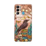 PrintiFy Tecno Pova Neo ile Uyumlu Vitray Bilge Kuzgun Tasarımlı Şeffaf Silikon Kılıf