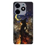 PrintiFy Tecno Spark 10 Pro ile Uyumlu Vitray Cadı Saati Tasarımlı Şeffaf Silikon Kılıf